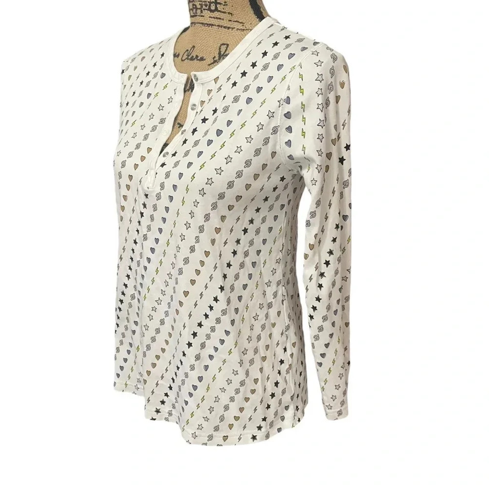 Roller Rabbit X Peloton Long Sleeve Pajama Top Size Small White - Picture 6 of 7